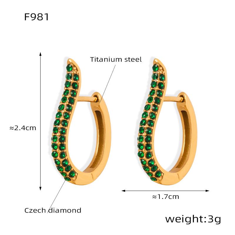 Light Luxury Retro Titanium Gold U-Shaped Rhinestone Geometric Earrings for Women