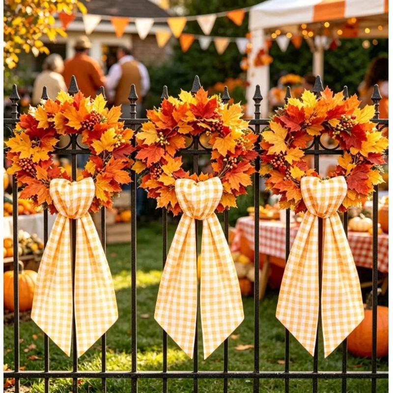 Entryway Wreath Ribbon Tie, Polyester Holiday Accent for Fall Gatherings, Thanksgiving Display and Classroom Use