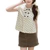 Sweet wind apricot polka dot doll collar short-sleeved shirt women's summer new loose versatile shirt casual top