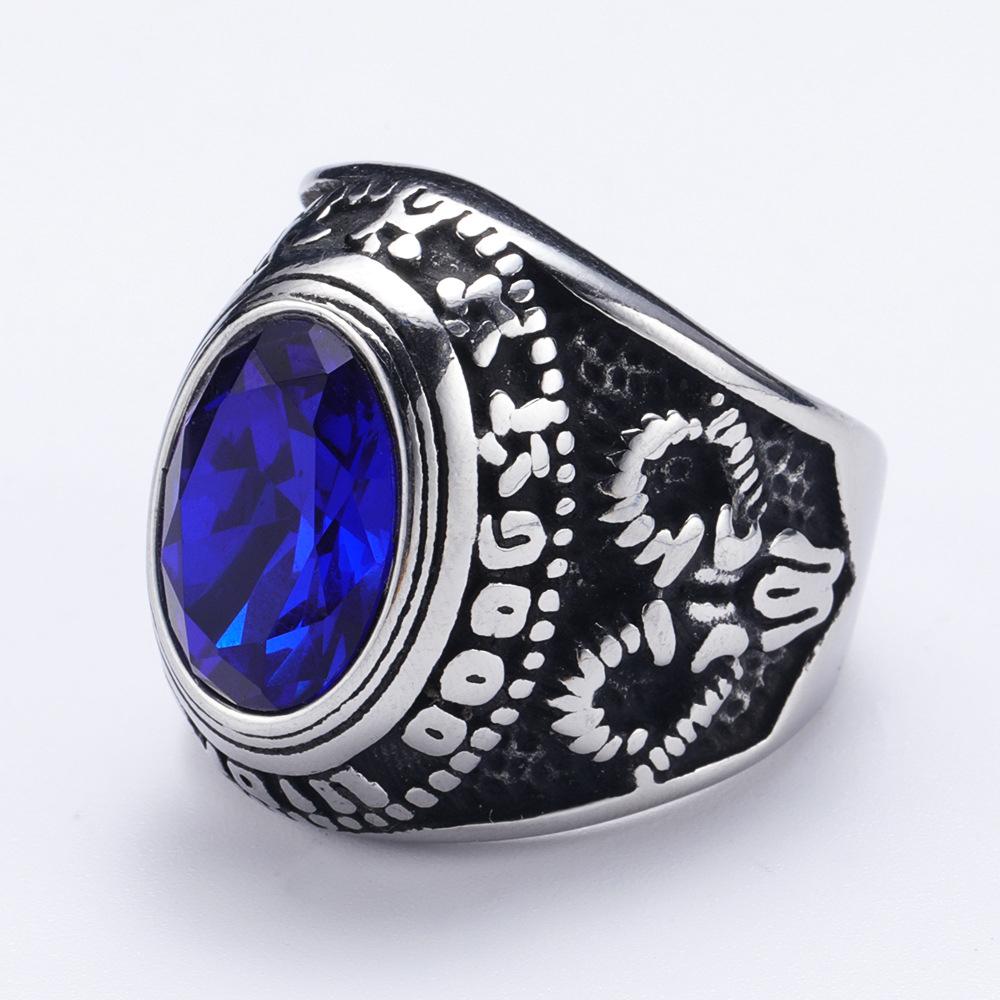 

Gothic Punk Ram Head Rings with Crystal Stone Wholesale 316l Titanium Steel Men s Jewelry Cheap Items 7