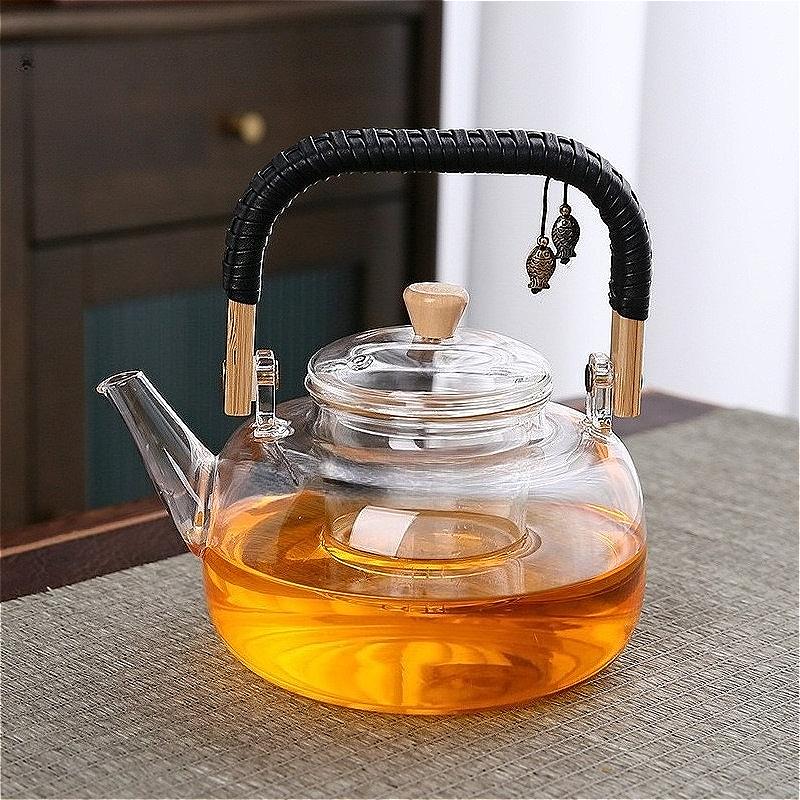 1000ml Bamboo Handle Teapot Chinese Style Glass Teapot Tea Ceremony Transparent Kungfu Tea Pot with Strainer Home Water Kettle