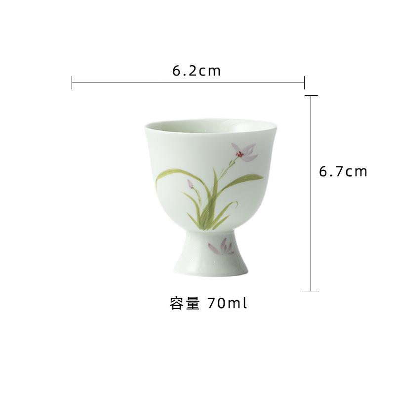 

2pc/lot Hand-painted Orchid High Foot Teacup Elegant Tea Bowl Mug Tea-tasting Personal Cup Chazhan Master Cups Tea Services 70ml
