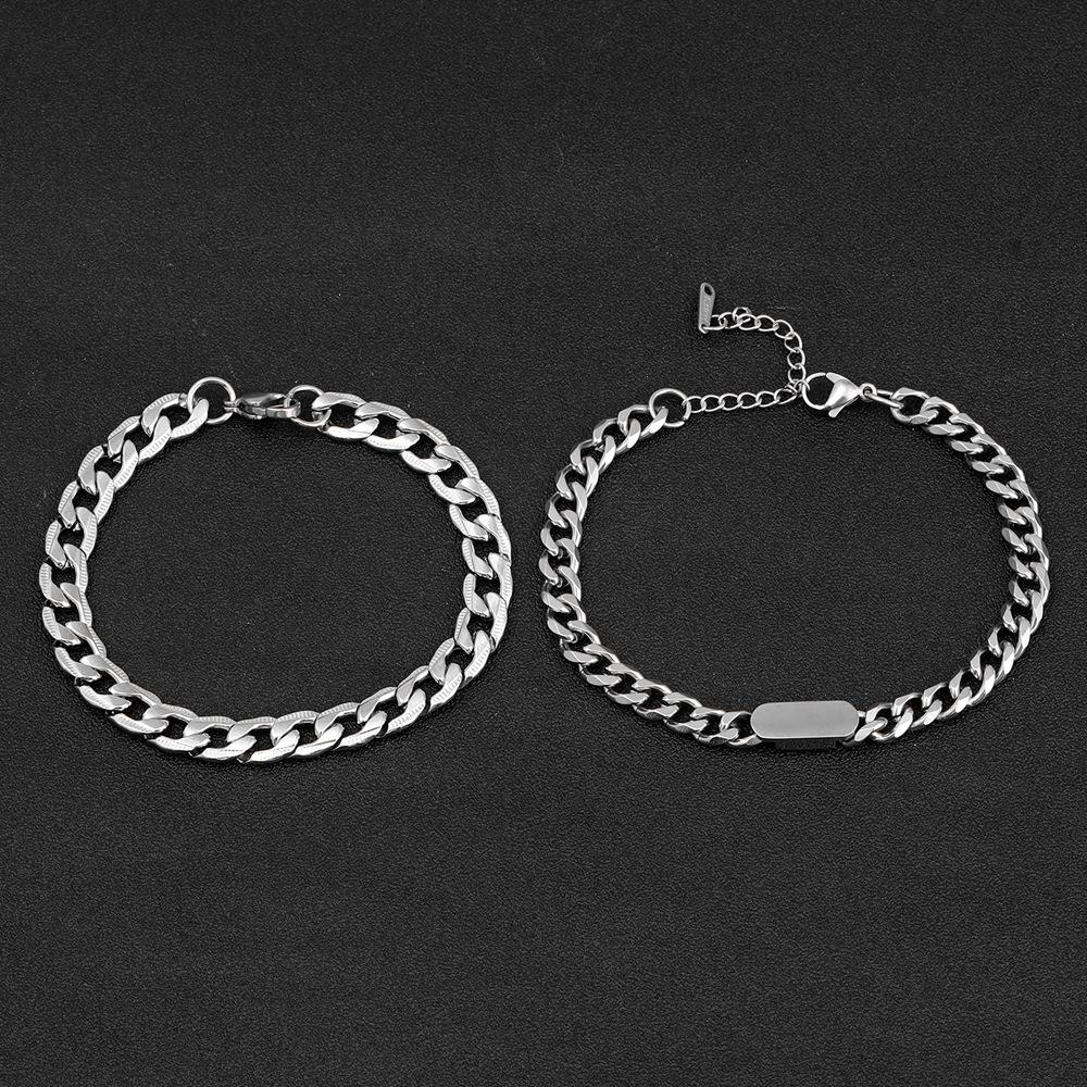 

Браслет Кубинская цепь из нержавеющей стали для мужчин Хип-хоп Минималистичный стиль Рельефный браслет Простые украшения из титановой стали Оптом Steel Color2Set