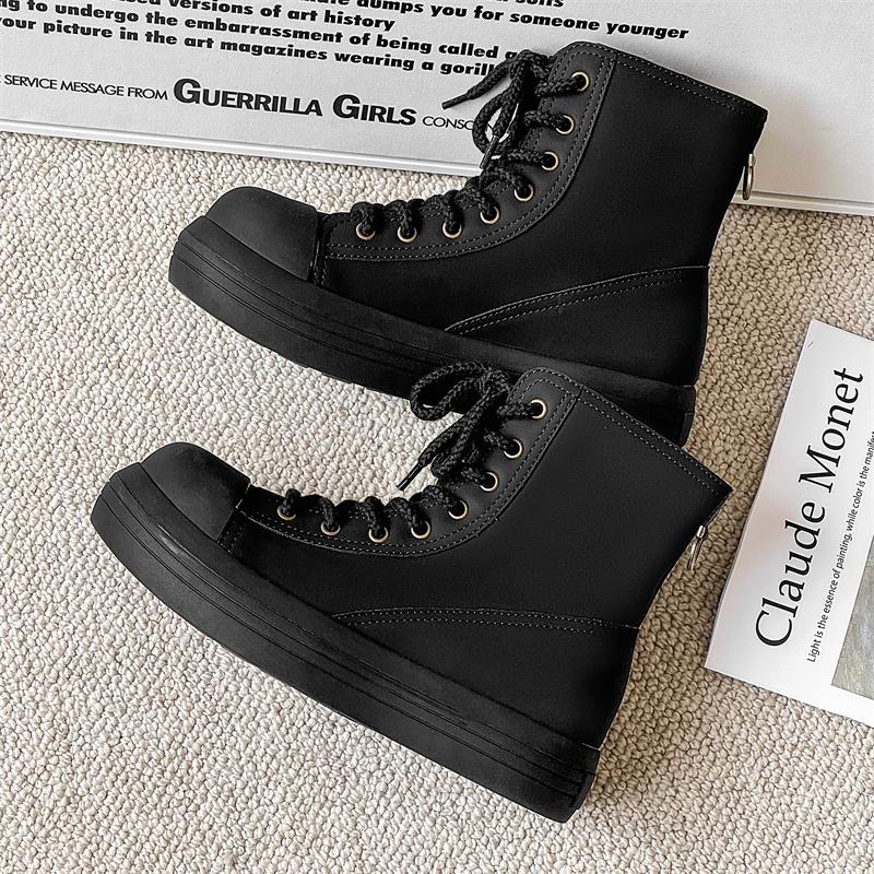 Fashion Versatile Casual Leather Ankle Boots Mens Outdoor Boots Classic Design High Top Man Casual Shoes Lace-up Solid Motorcycle Boots
