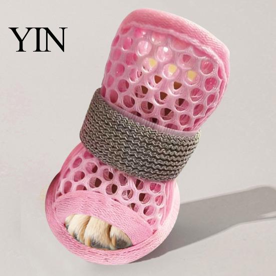 Water Resistant Dog Sneakers 4Pcs Shoes for Hot Pavement, Breathable Mesh Boots, Summer Pavement Paw Protectors with Non-slip Soles Small Medium Dogs