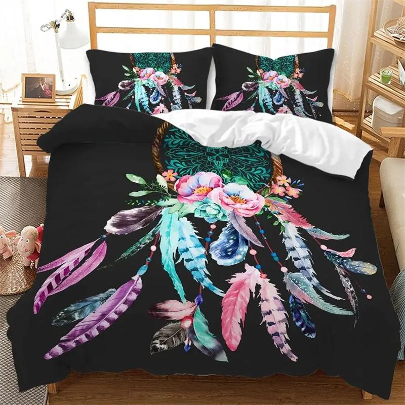 White Coloured Dreamcatcher Bedding Set For Girls Adults Ethnic Mandala Duvet Cover Bohemian Style Quilt Cover Dream Catcher