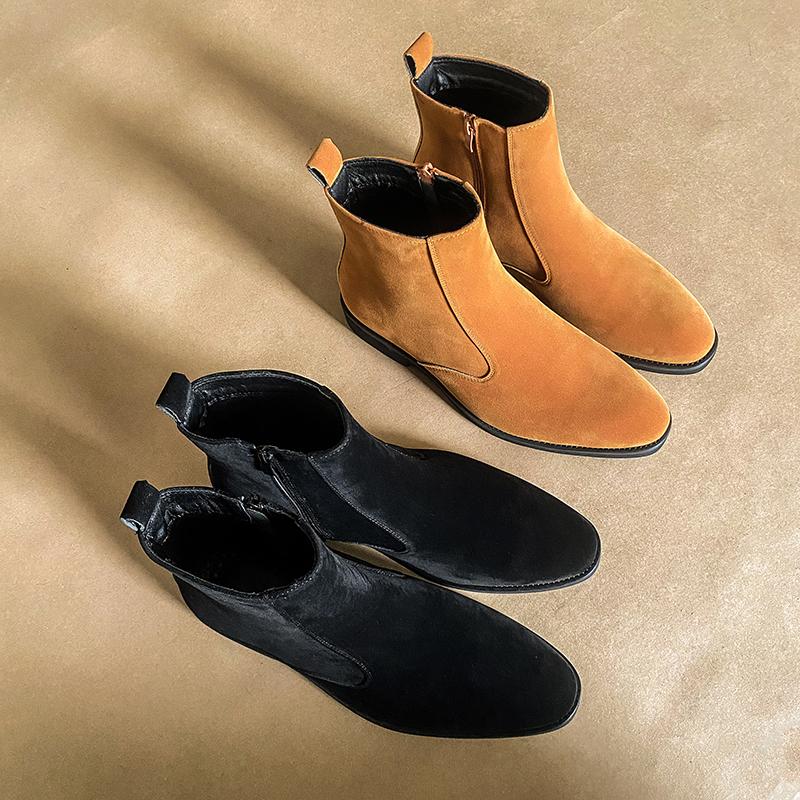 Golden Sapling Winter Suede Leather Chelsea Boots for Men Retro Classics Western Cowboy Boots Casual Shoes Man Big Size 38-46