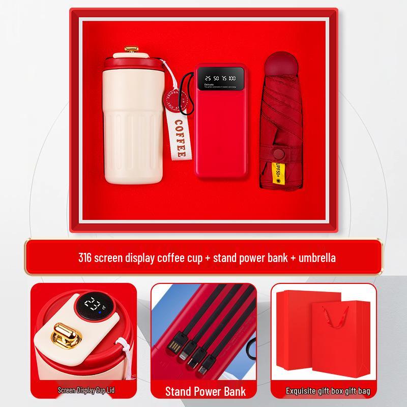 Customized Business Gift Set: Coffee Cup & Power Bank for Company Events