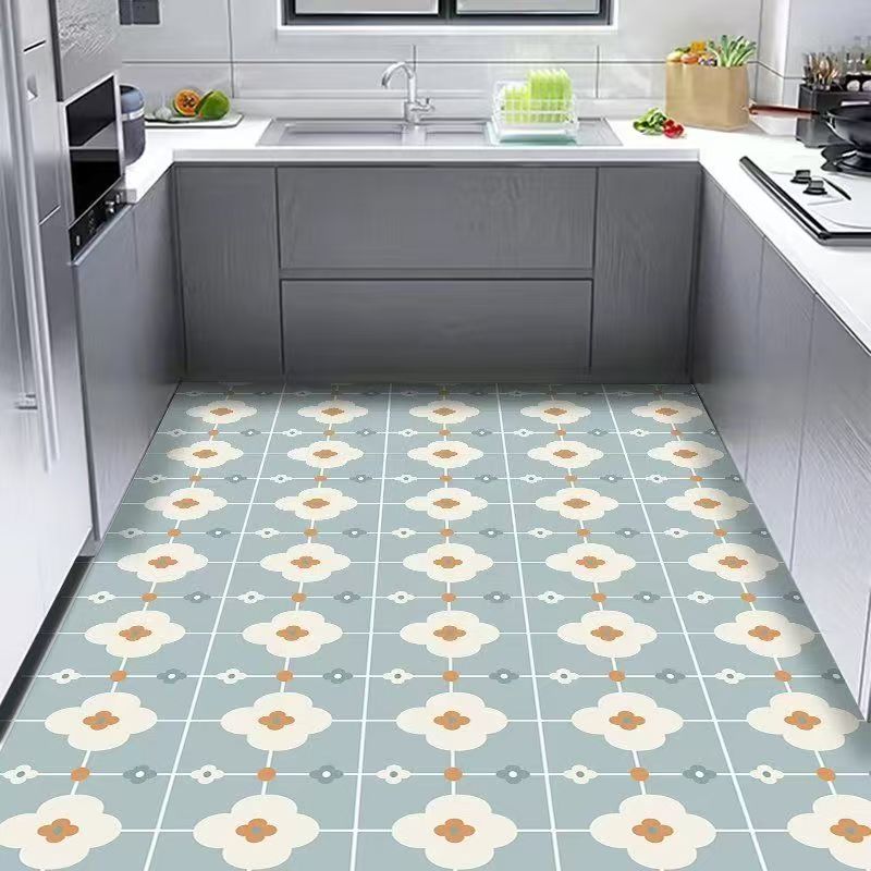 Kitchen Carpet Anti-fouling Oil-proof Grid Floor Mat Scrubbable Waterproof PVC Leather Balcony Bathroom Non-slip Rug