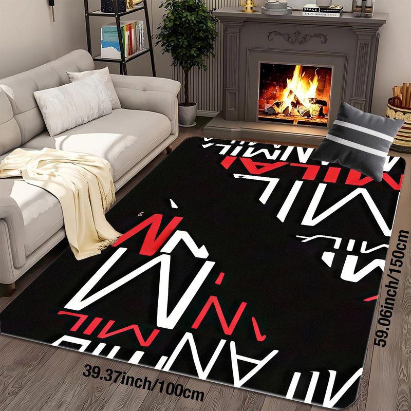 Flannel Printed Milan Text Rug Bold Typography Design Soft Fleece Floor Mat Living Room Carpet Modern Decor Urban Style Rugs