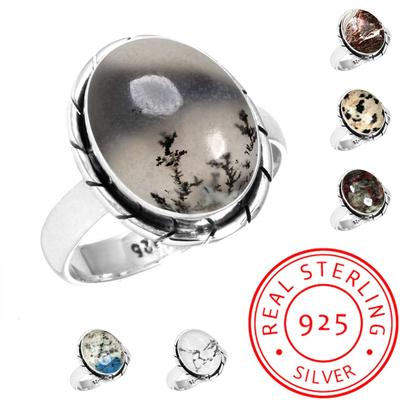 925 Sterling Silver Ring Women Gemstone Handmade Jewelry Friendship Day Gift Crazy Lace Agate Dalmatian Dendrite Opal Eudialyte Howlite K2 Jasper