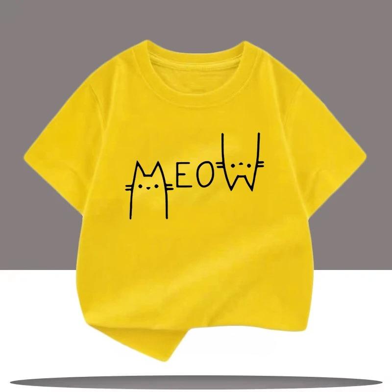 Cute and interesting cat pattern printed summer cartoon fashion casual girl boy round neck short sleeved Tshirt top
