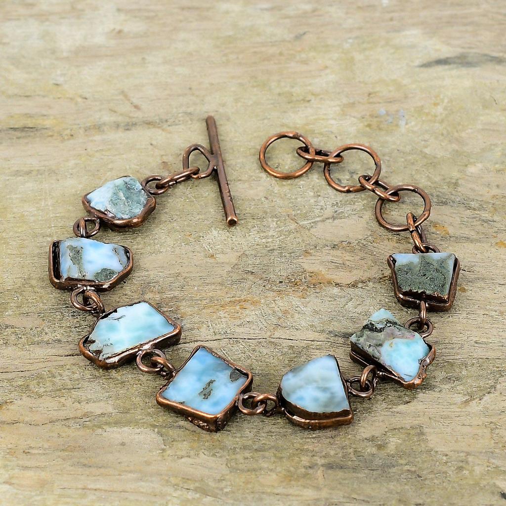 Larimar Rough Bracelet Electroformed Copper Bracelet Adjustable Chain Bracelet Electroformed Jewelry Handmade Gemstone Bracelet Gift For Her