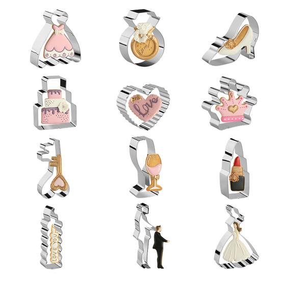 

12 шт. формочки для печенья различной формы, пищевая нержавеющая сталь, без деформации, полированная, термостойкая, для свадьбы, вечеринки, Нового года, дня рождения, печенья, DIY формы A