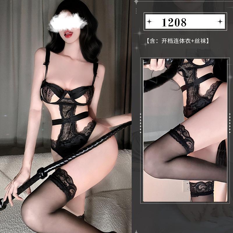 Sexy underwear suspender onesie lace suit seduction uniform hollow sexy small chest women's steel ring