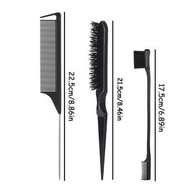 3Pcs/1set Hair Styling Comb Set Teasing Hair Brush Rat Tail Comb Edge Brush For Edge Back Brushing Combing Slicking Hair