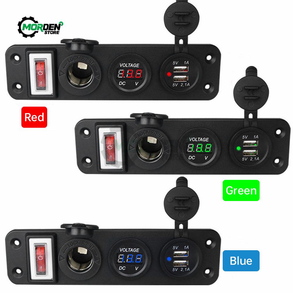 DC11V-11V Dual USB Charger Socket Power LED Voltmeter Cigarette Lighter Socket ON Off Button Switch for Car Tool Accessories
