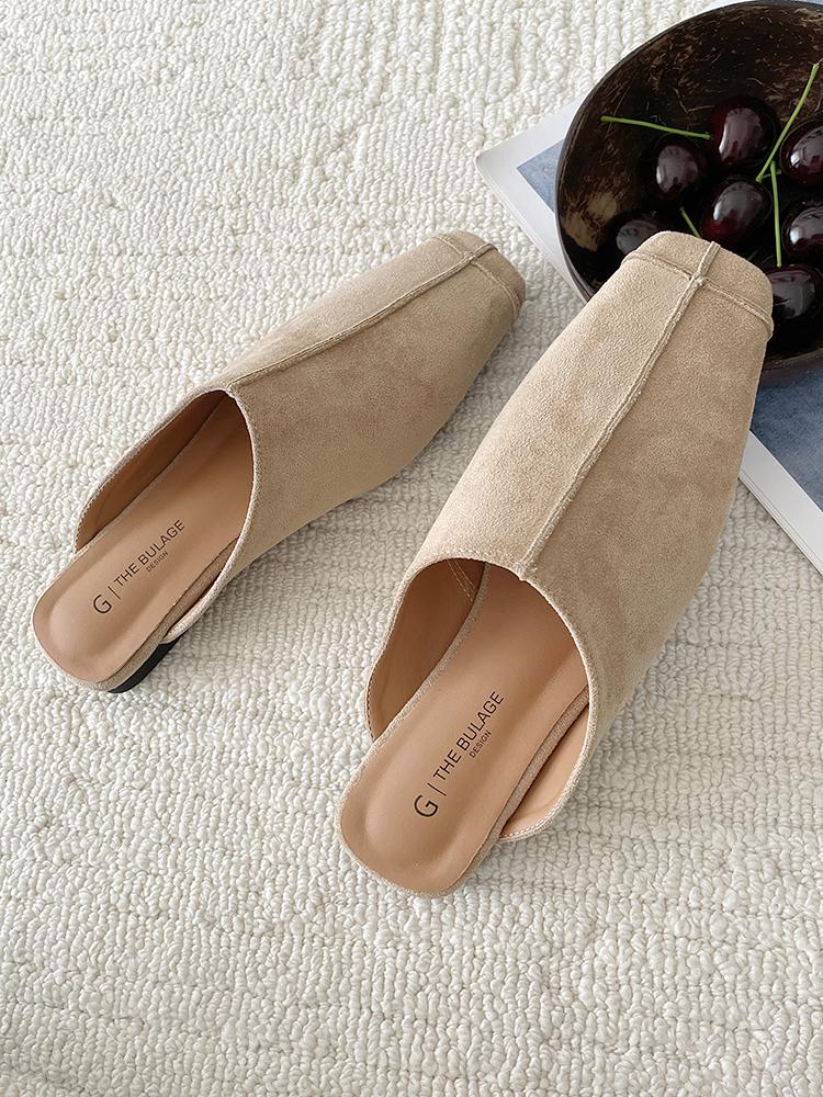 

Верхняя одежда Мюли с квадратным носком Повседневная обувь для женщин Ретро балетки Слипоны Французский стиль полутапочки Комфортные шлепанцы Мягкая стелька Замша 39 бежевый