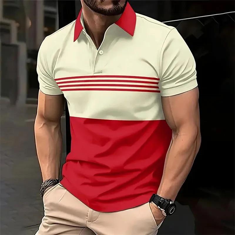 Men Clothes Summer Short Sleeve Fashion Stripe Polo Shirt Men Buisness Casual Golf Polo Shirt Tops 100% Polyester