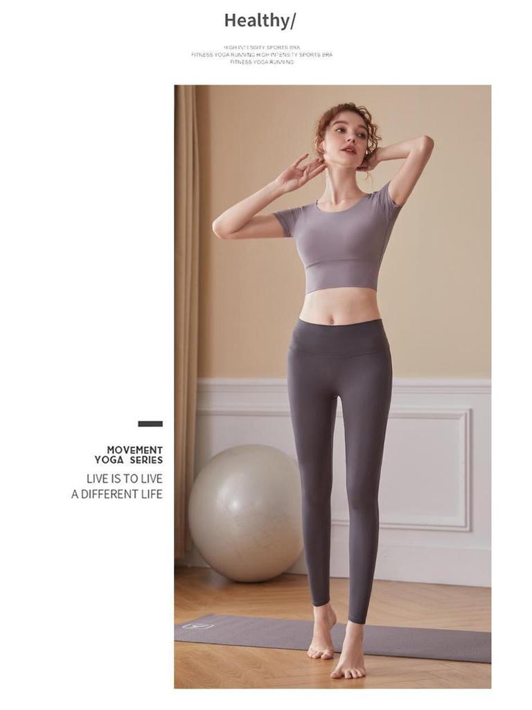 Women's Red Short Sleeve Slimming Yoga Top & Quick-Dry Running Fitness Set