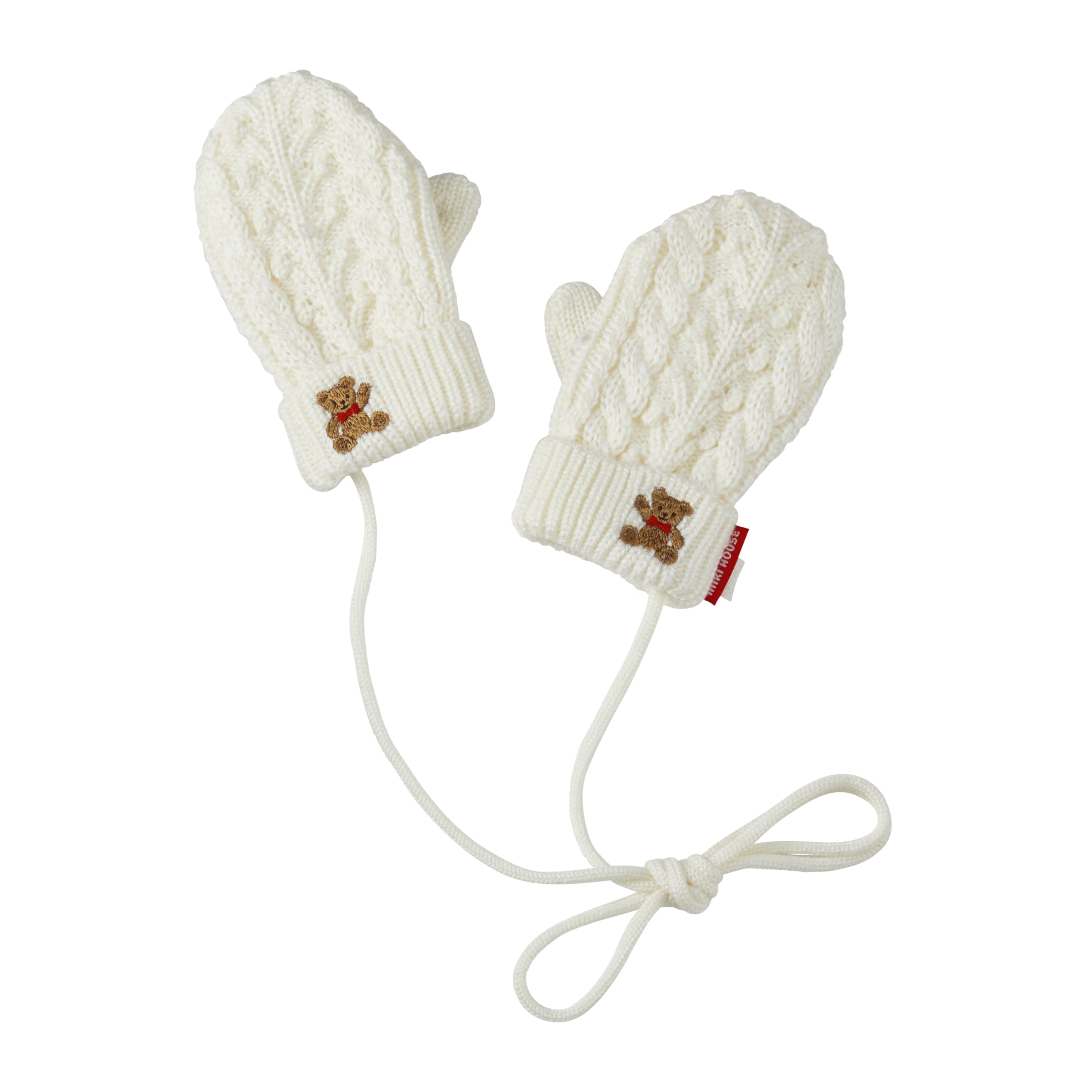 

MIKI HOUSE Knitted Mittens with Bear Solid Cable Made in for Boys and Size M Drawstring, Design, Color, Knit, Japan, Girls, Baby, Kids, Children s слоновая кость