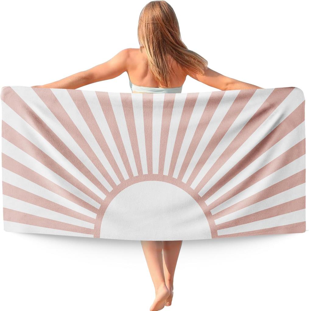 Boho Colorful Sun Sunshine Beach Towel, Sunrise Sunset Microfiber Beach Towels Oversized for Bathroom,Boho Quick Dry Travel Sand