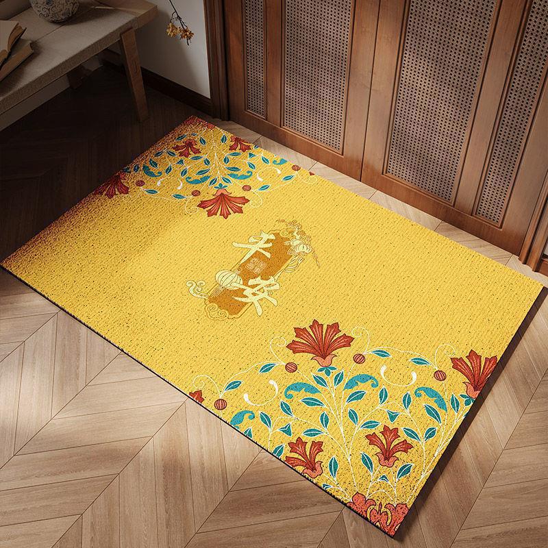 Yellow Silk Ring Entry Door Floor Mat Pvc Can Be Cut Non-Slip Foot Mat, Door Mat Outside The Door, Non-Slip Silk Ring Floor Mat