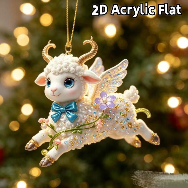 2D Flat Goat Car Rearview Mirror Hanging Ornament Acrylic Pendant Christmas Tree Decoration Bag Charms