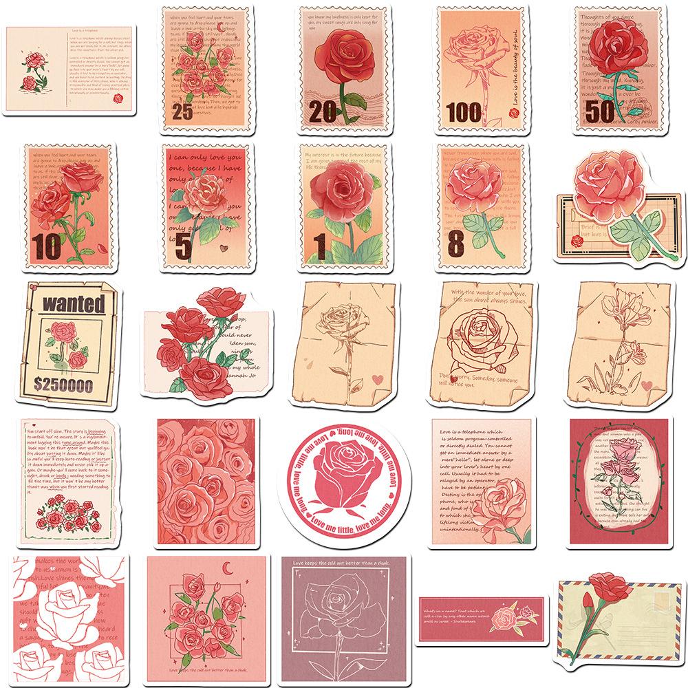 10/30/50pcs Cute Cartoon Red Rose Letter Stickers Vintage Aesthetic Graffiti Decals DIY Luggage Helmet Phone Sticker Decoration