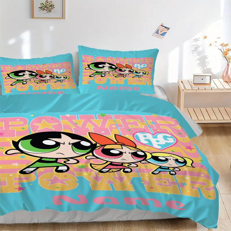 Custom Textile Power Puff Girls Bedding 3 Piece Set HD Print Duvet Cover Pillowcases for Teens Adult Bedroom Decoration