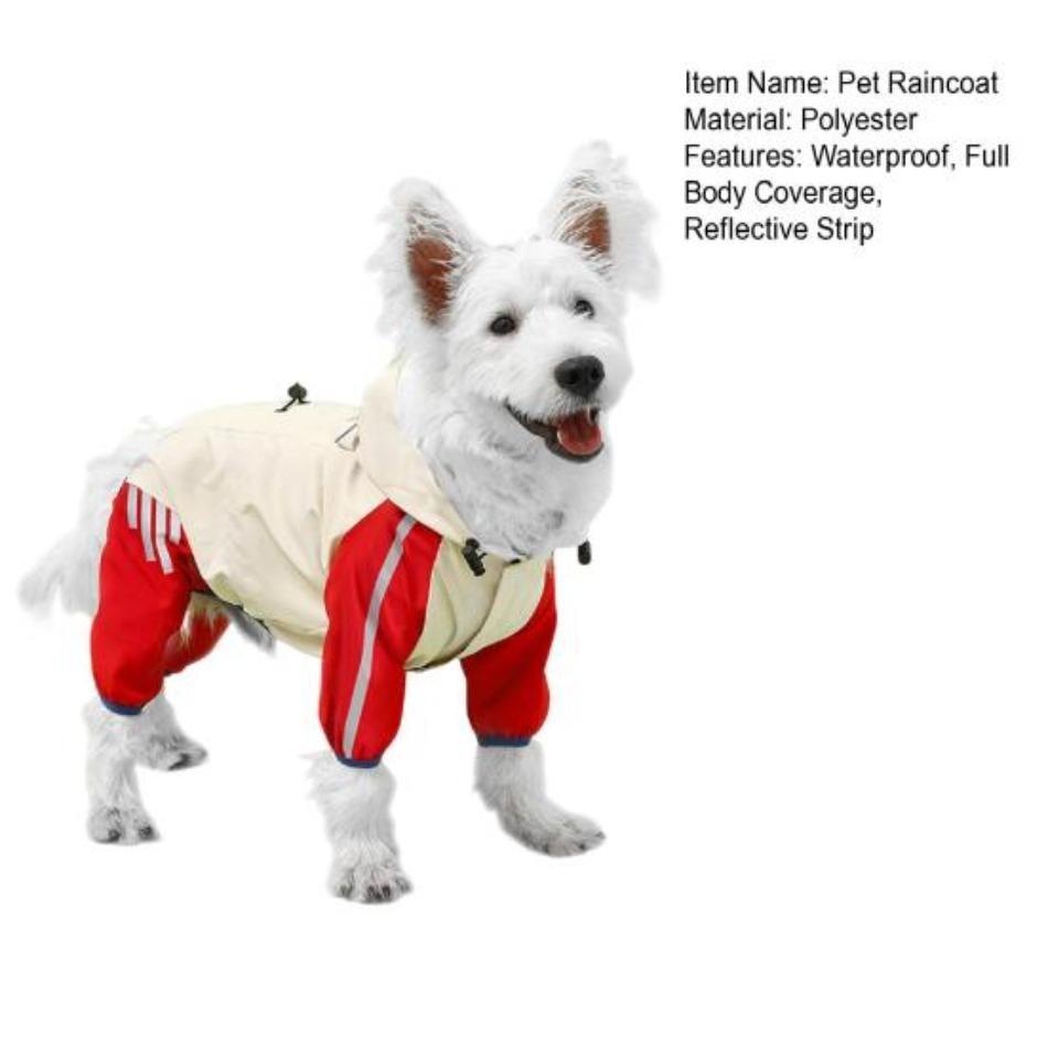 Dog Raincoat Waterproof Puppy Onesie Hooded Pet Rain Jacket Full Costume Wrap Poncho Reflective Strips Small Medium Pet Clothes