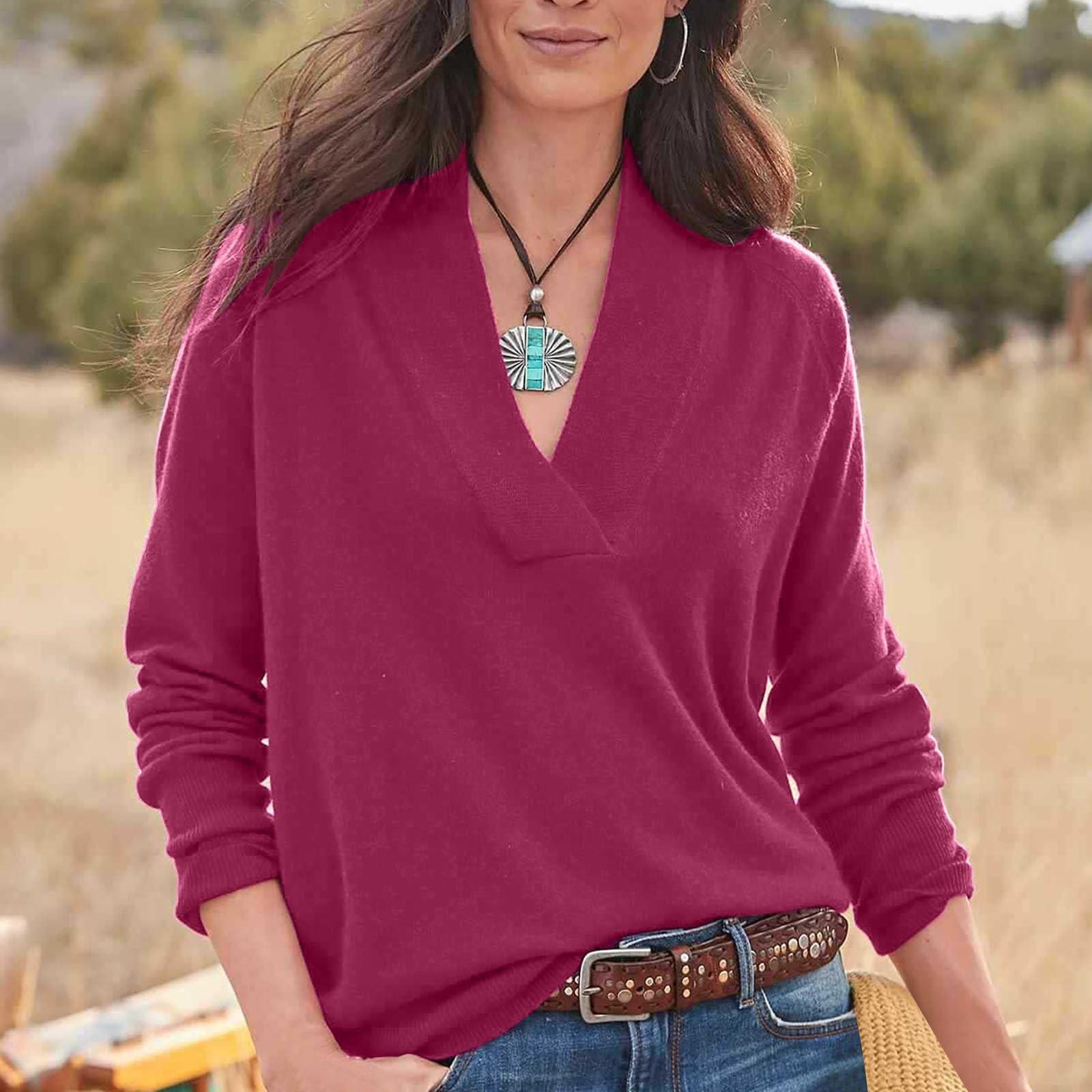 

Женские толстовки с V-образным вырезом, повседневные удобные модные наряды, одежда L горячий розовый