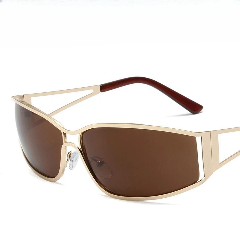 Hollow Out  Sunglasses Women Trendy Gradient 2000'S Wrap Around Sun Glasses Brand Steampunk Shades Mirror Eyeglasses