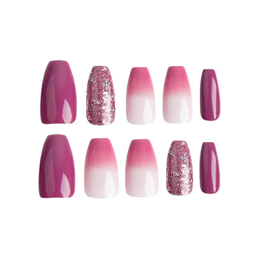 Wearable Purple Glitter Gradient Short Nail Art Tips