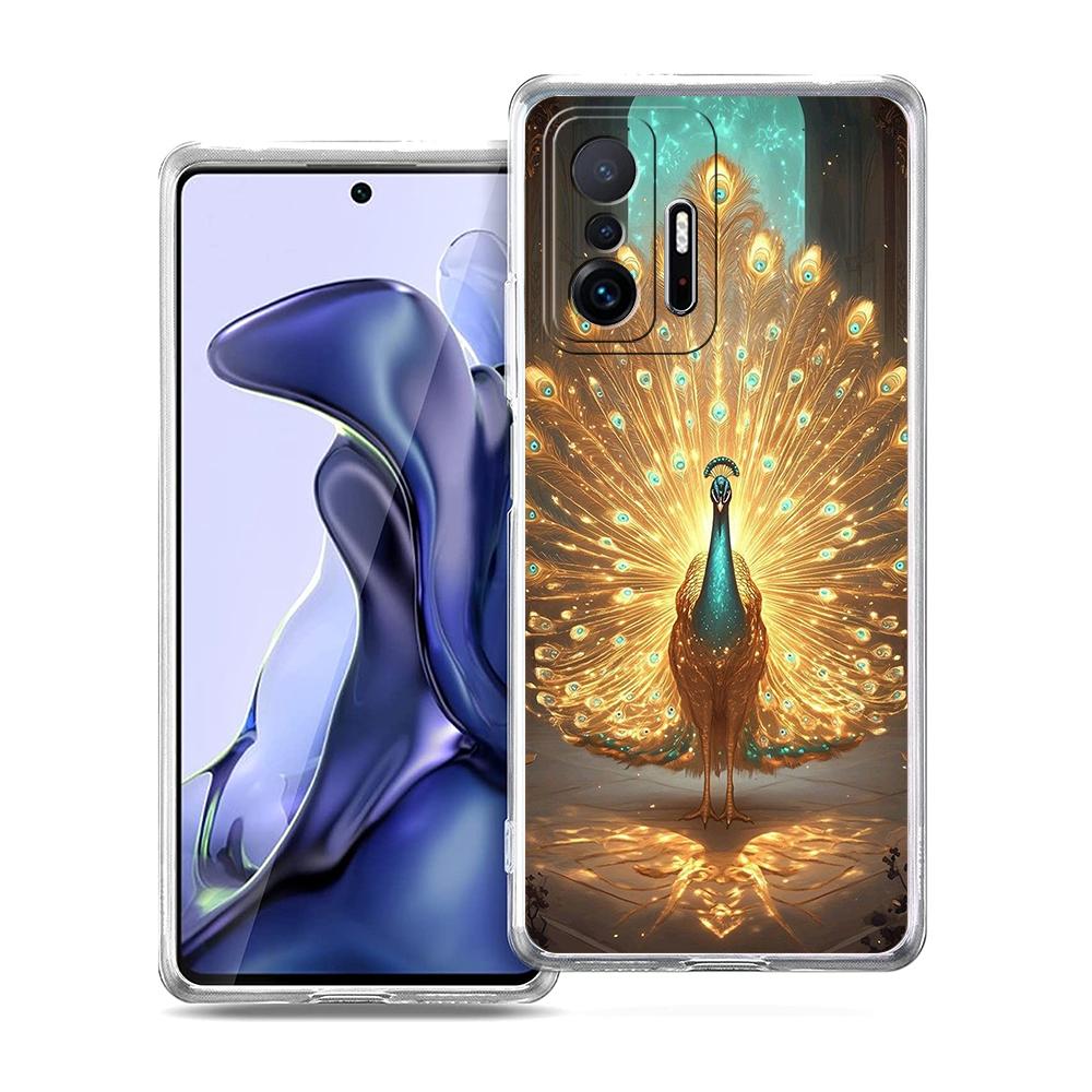Transparent Phone Case for Xiaomi Mi 14 13 12 11 Ultra 13T 12T 11T Poco X3 NFC F3 F6 Pro 5G Soft TPU Animal Cute Peacock Pattern