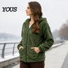 Soft Plush Outerwear Women Oversized Fleece Jacket, Warm Casual Hooded Coat with Solid Color Pockets, Long Sleeve Zip-Up Hoodie for Fall Winter