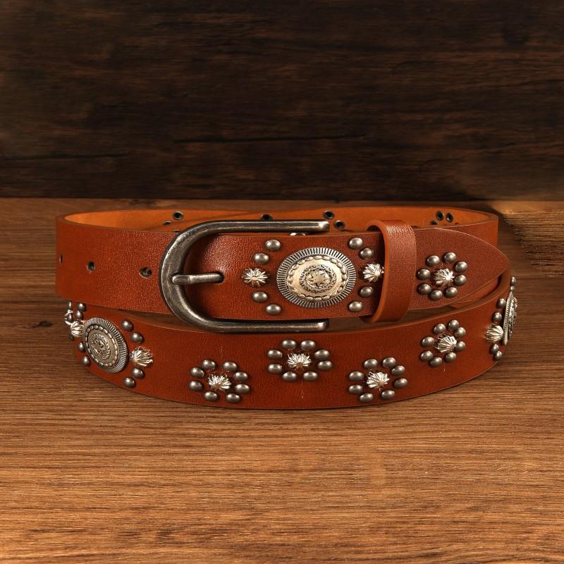 

Punk Style Claw Nail Embossed Round Ring Waist Belt Women s Buckle Circular Design Accessories 120cm світло-коричневого кольору