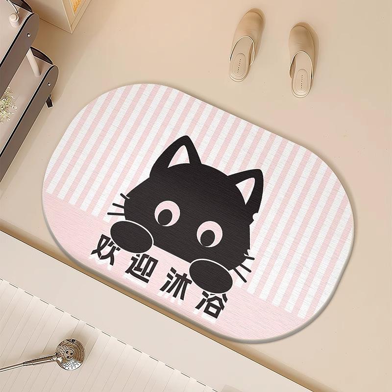 Cartoon hard diatom mud floor mat bathroom suction board non-slip quick-drying mat toilet door toilet floor mat foot mat