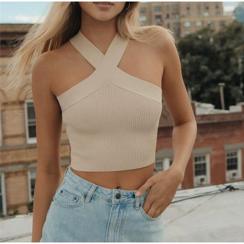 Cross Knitted Crop Top Women Sexy Off Shoulder Backless Street Vest 2023 Slim Spring Summer Fashion Tank Tops Vests