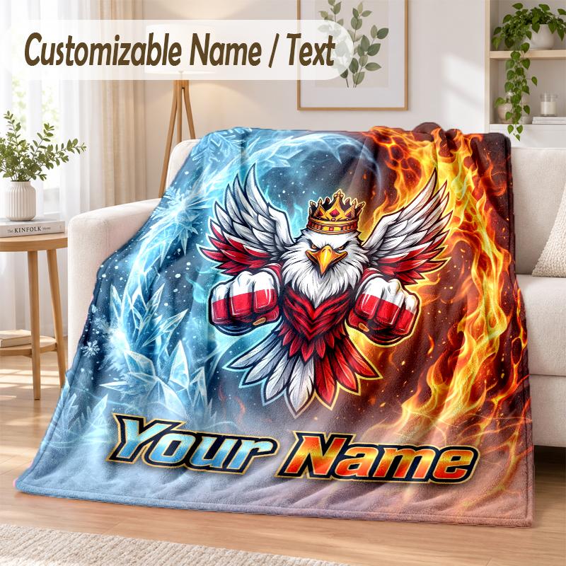 Custom Text Flannel Blanket Poland Football Print Warm Cozy Blanket Home Sofa Bedding