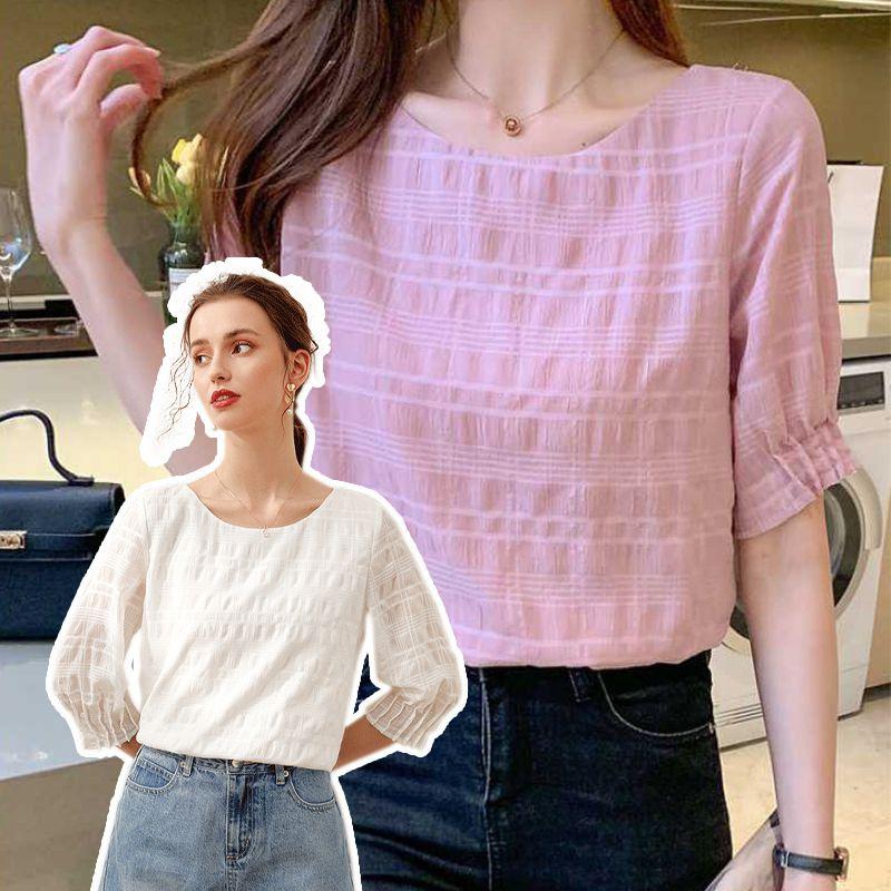 Elegant Korean Style Spring And Summer Blouse With Seven-part Sleeves For Versatile Wear