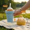 Portable Summer Ice Hockey Cup with Built-in Straw for Fast Ice Making - Silicone, Foldable & Easy to Carry for Outdoor and Home Use