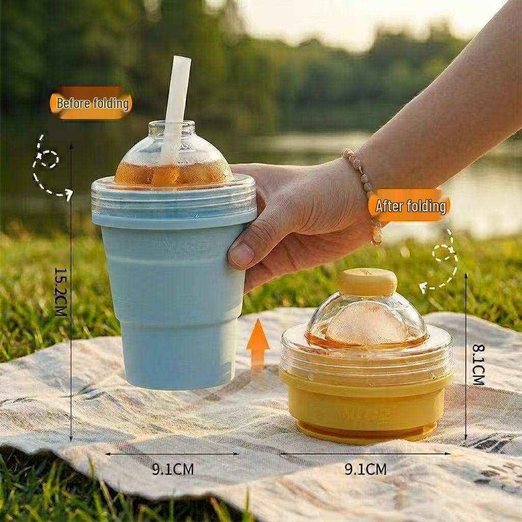 Portable Summer Ice Hockey Cup with Built-in Straw for Fast Ice Making - Silicone, Foldable & Easy to Carry for Outdoor and Home Use