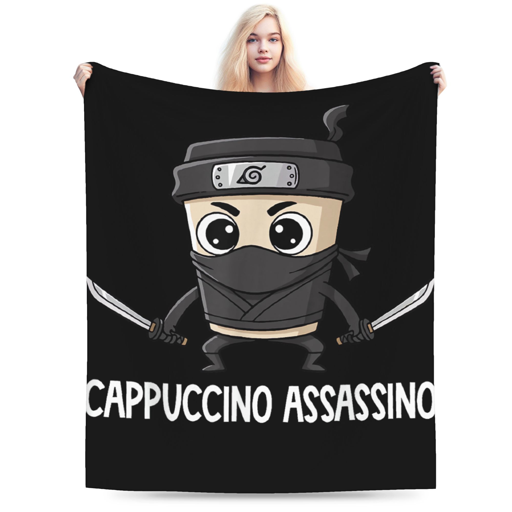 Italian Brainrot Characters Cappuccino Assassino Flannel Blanket Soft Durable Throw Blanket for Graphic Bedspread Sofa Bed Cover 75x90cm