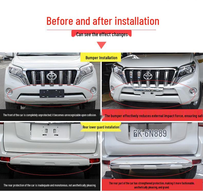 Compatible Front & Rear Bumper Guard for Toyota Prado 2014-2022 Models 3.5, 2700, 4000 - Bumper Modification Kit
