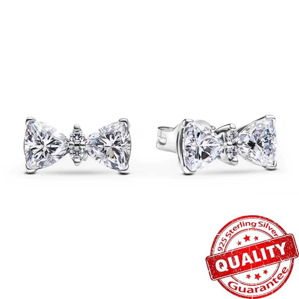 925 Silver Pink Bow Charms Earrings Rings Christmas Bell Pendant for DIY Jewelry Gift
