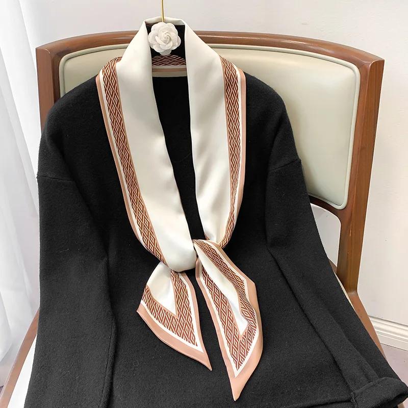 Luxury Long Silk Scarf Female Animal Horse Print Thin Narrow Scarf Bag Hair Band Ribbon Scarfs Women Neckerchief