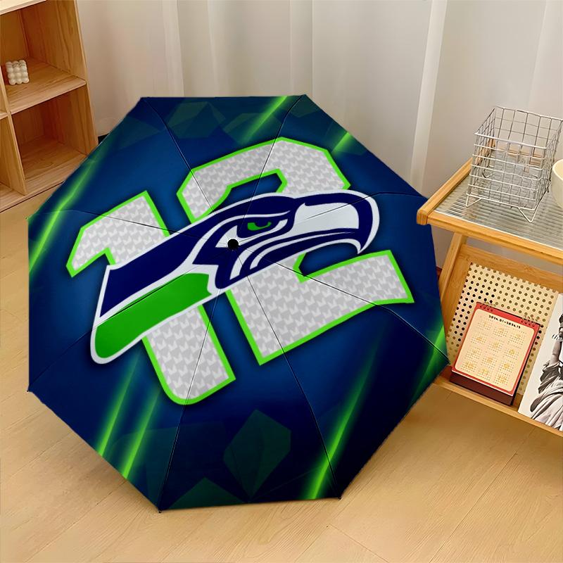 Seattle Seahawks Print Auto 8?Ribs Folding Umbrella Wind Resistant Lightweight Automatic Umbrella For Daily Travel