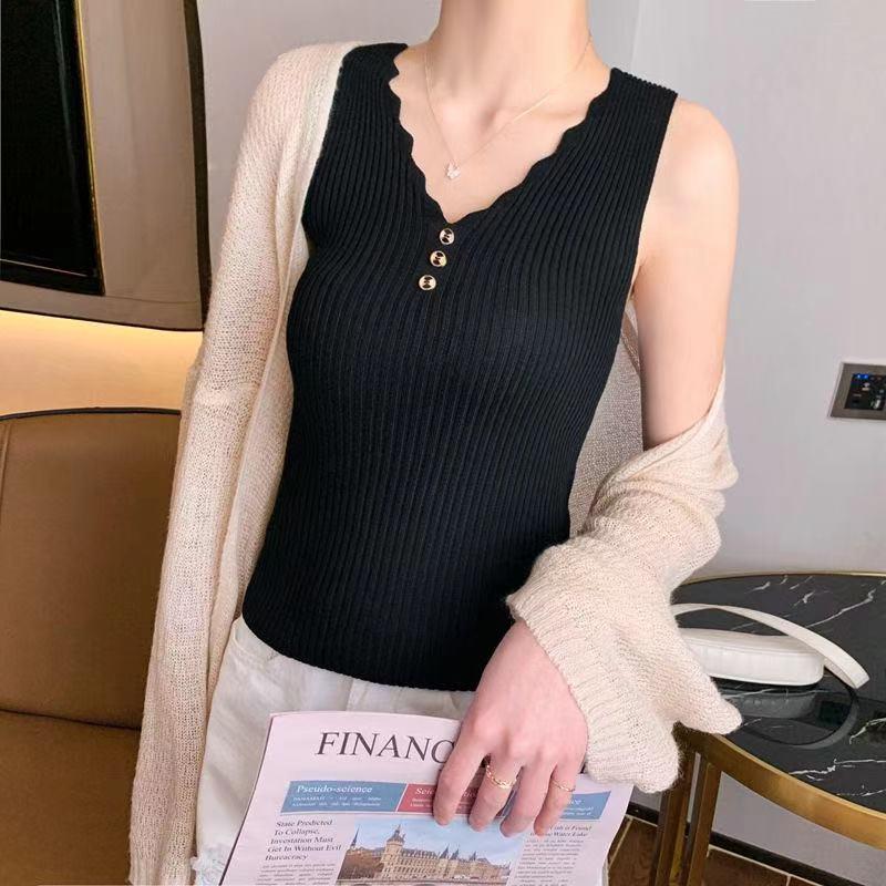 Women's Large Ice Silk V-Neck Camisole: Versatile, Sexy Knit Summer Top