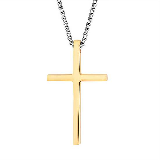 Polished Titanium Steel Cross Pendant Necklace for Men - European & American Style